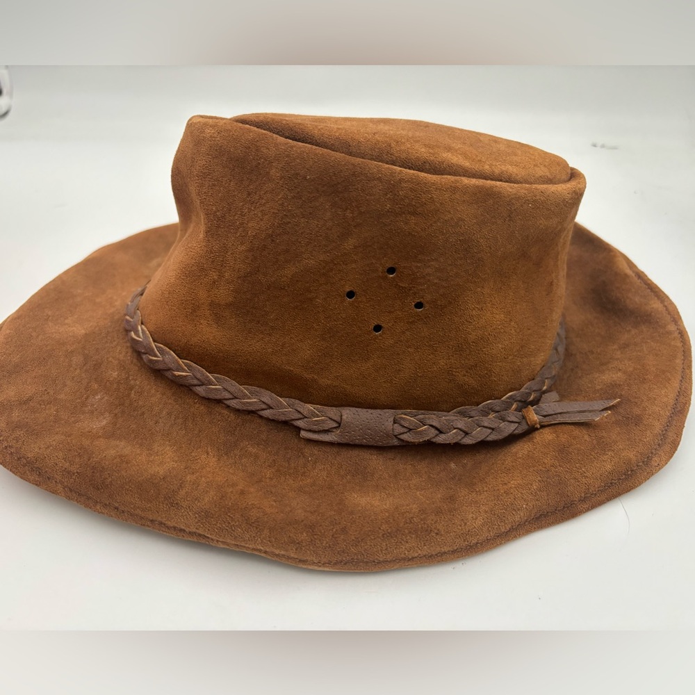 🇦🇺 WALKABOUT HATS Vintage Leather Made in Australia Braided Belt Detail Hat